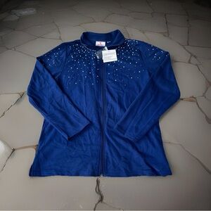 Resort Wear Women's Quacker Factory Blue Bling Zip Up Jacket Size L Sweatshirt